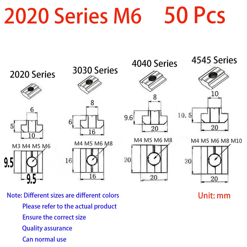 [Australia - AusPower] - 50Pcs 2020 Series T Sliding Nuts Hammer Nut Block Square Nuts M6 T Nuts for 2020 Aluminum Extrusion Profiles T Slot 6mm?for CNC Router Build Rail 3D Printer (m6) 2020 Series M6?50Pcs? 