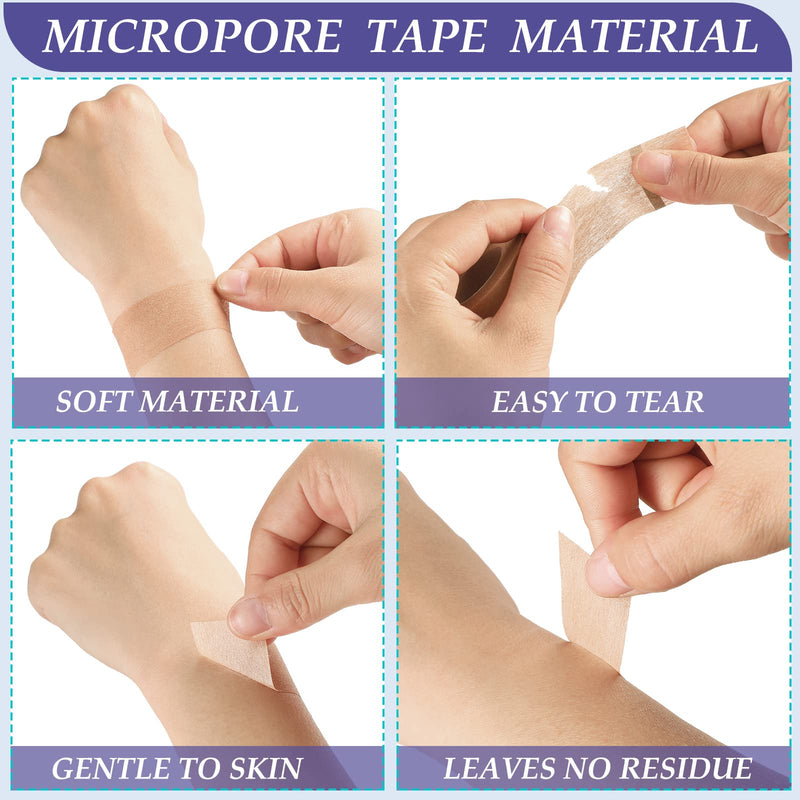 Threlaco 12 Rolls Micropore Tan Tape Skin Tape Adhesive Tape Non Woven Paper Tape for Household Supplies (1 Inch x 10 Yards)