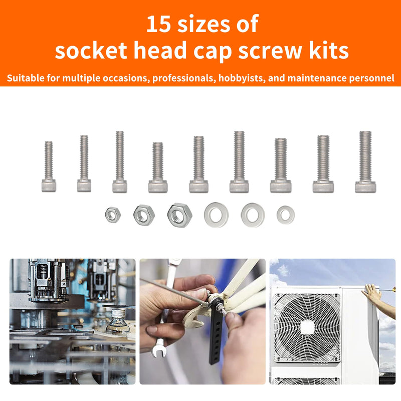 [Australia - AusPower] - 855Pcs Machine Screws Nuts and Bolts Assortment Kit, M2/M3/M4 Socket Head Cap Assorted 304 Stainless Steel Bolts Nuts Flat Washers Bolts with Case Hex Socket Head 