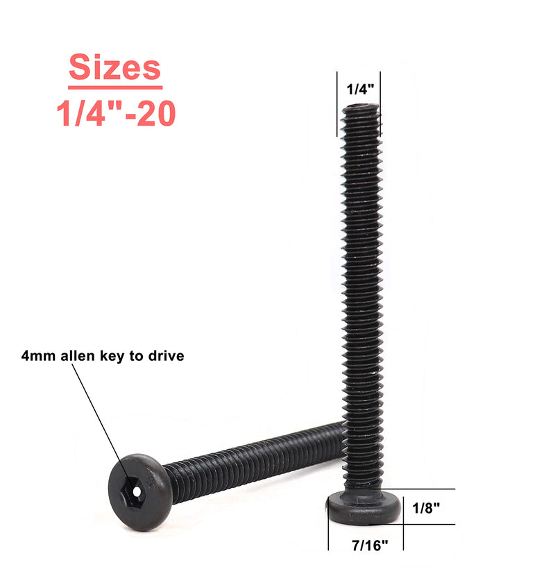 [Australia - AusPower] - 12pcs Black 1/4-20 x 2-1/2" Socket Cap Screws Allen Head Bolts with One Hex Key 1/4"-20 x 2-1/2" 12pcs 