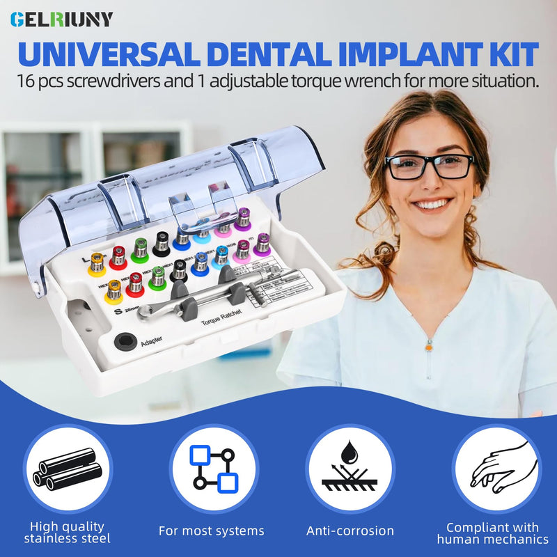 [Australia - AusPower] - 2026 Dental Implant Torque Wrench Set-Include Bib Clips, Universal Prosthetic Kit with Torque Adjustable Ratchet&Screwdrivers 16pcs,10-70Ncm,Fully Autoclavable,Secure/Disassemble Implant Restorations 