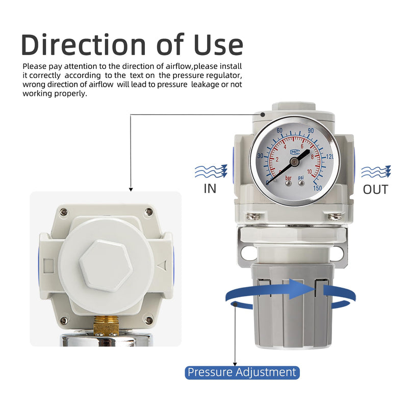 Compressed Air Regulator 1/2" NPT 0-150 PSI Fine Adjustment, Gauge Included, Ideal for Spray Painting, CNC, & Automotive Air Tools 1/2"NPT/AR4000-04