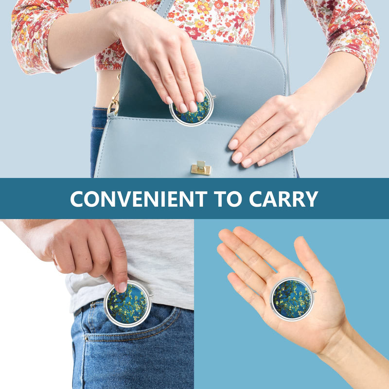 [Australia - AusPower] - Pill Box, 3 Compartment Small Pill Case for Purse & Pocket, Cute Pill Organizer Travel Pillbox, Pill Container Holder to Hold Vitamins, Medication, Fish Oil and Supplements(Van Gogh Almond Blossom) 01-van Gogh Almond Blossom 1 piece 