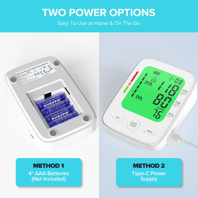 [Australia - AusPower] - Blood Pressure Monitor for Home Use, Automatic Upper Arm Blood Pressure Machine with Large LCD Display, Adjustable Cuff (9 to 17 inches), 2 x 99 Memory Sets, Easy to use/Travel 