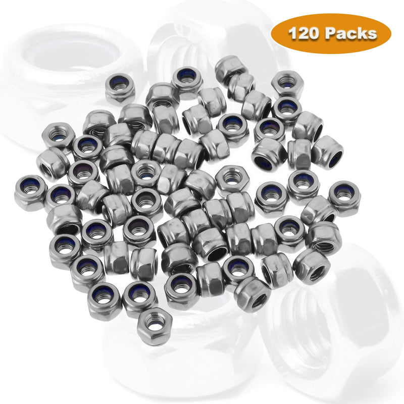 [Australia - AusPower] - 120PCS M3 Locknuts Metric Nylon Inserted Hex Lock Nuts Self-Lock Nylon Insert M3x0.5mm 304 Stainless Steel Self Locking 5.5mm Hex Nut Driver Tiny Nut for RC Bike Pedals 3D Printer 