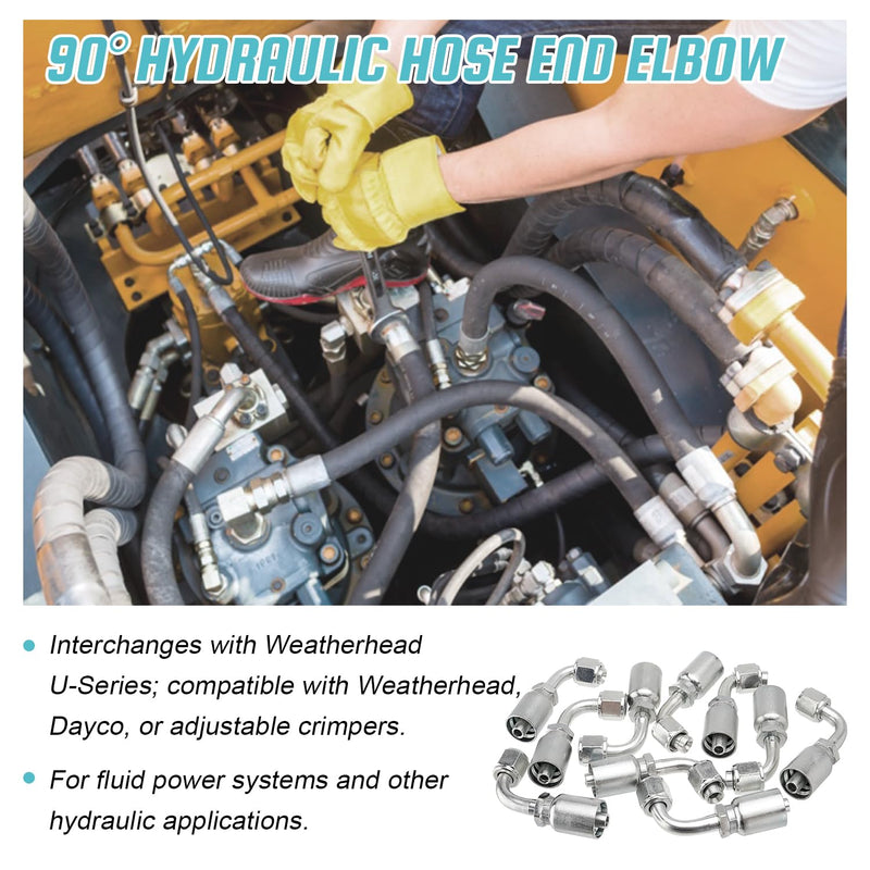 [Australia - AusPower] - 10 PCS 90° Hydraulic Hose Fittings, for 3/8" Hose x 3/8" JIC 37° Female 90° Hydraulic Hose End Elbow Crimp Fitting 3/8" Hose x 3/8" JIC Female 90° 