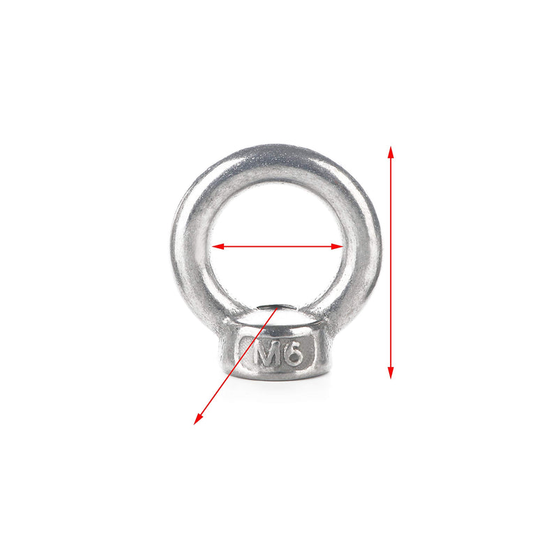 [Australia - AusPower] - Eowpower 10Pcs 304 Stainless Steel M6 Ring Eye Bolts Threaded Nuts 