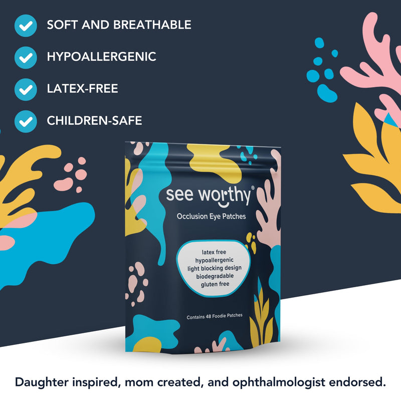 [Australia - AusPower] - See Worthy Foodie Eye Patches - Innovative, Smart Adhesive Technology - Breathable & Comfortable Eyepatch for Lazy Eye - Soft Eye Patches, Concave Shape & Fun Designs (48 per Box) Packaging May Vary O 