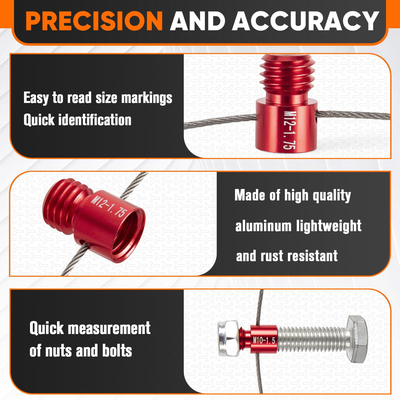 [Australia - AusPower] - ASDFGHT Nut and Bolt Thread Checker - SAE and Metric Size Identifier - (44 Gauges) Aluminum Nut Bolt Measurement Tool Red & Blue 44 specifications 