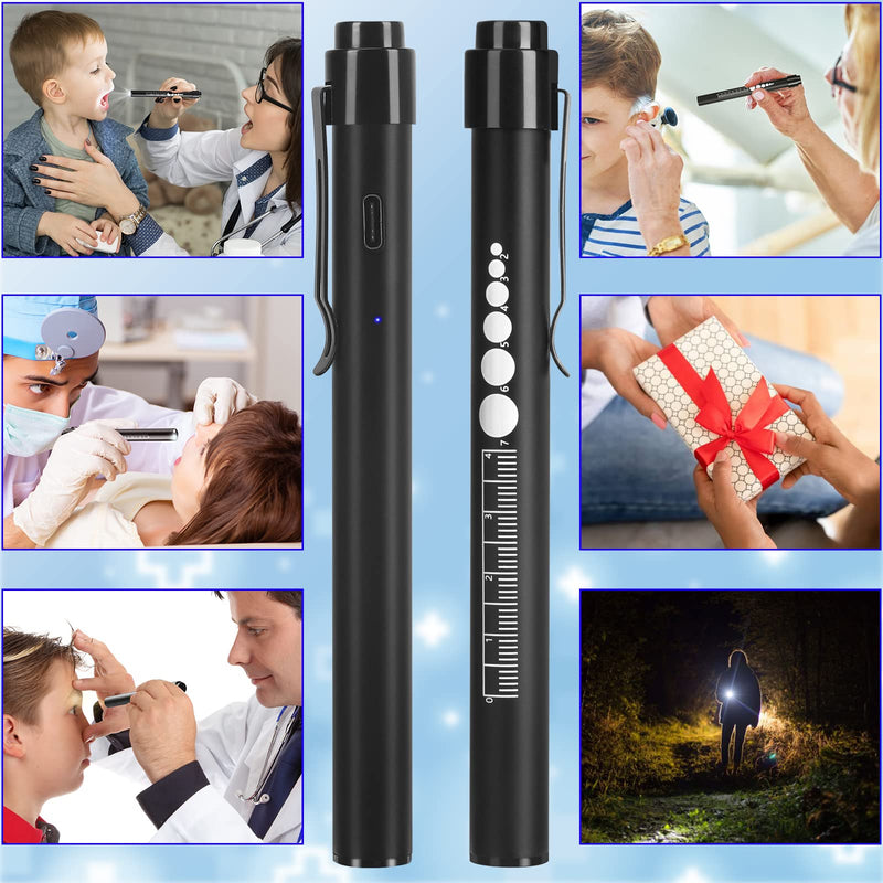 [Australia - AusPower] - CAVN Rechargeable Pen Light with Pupil Gauge LED Penlights for Nurses Doctors, Warm/White Light, USB Rechargeable Medical Penlight Gifts for Nurses Nursing Student (Black) Black 