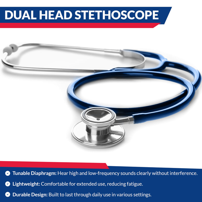 [Australia - AusPower] - Dixie EMS Aneroid Sphygmomanometer and Dual Head Stethoscope Set with Adult Size Blood Pressure Cuff, Calibration Key and Carrying Case – Navy Blue - FSA/HSA Eligible 