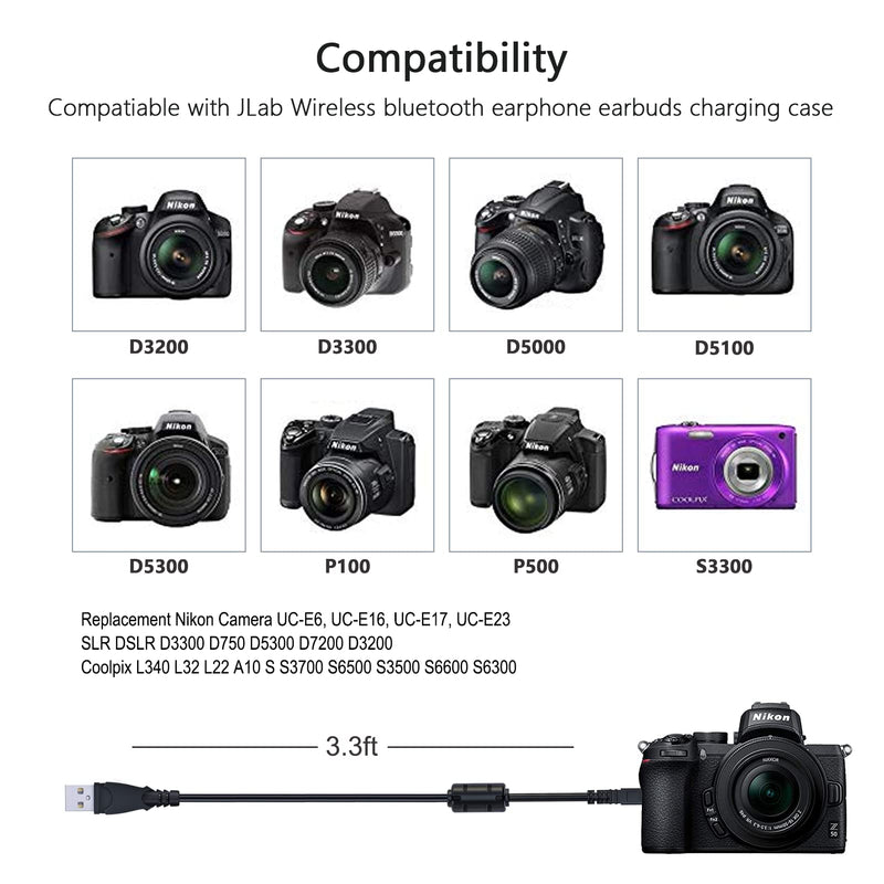[Australia - AusPower] - Replacement Nikon Camera UC-E6, UC-E16, UC-E17, UC-E23 USB Cable Transfer Charging Cable Cord for Nikon SLR DSLR D3300 D750 D5300 D7200 D3200 & Coolpix L340 L32 L22 A10 S S3700 S6500 S3500 S6600 S6300 