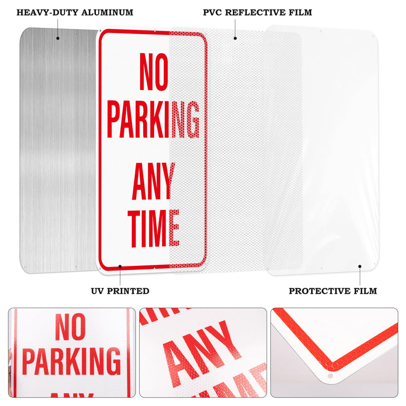 18" × 12" No Parking Anytime Sign Reflective Aluminum 2 Pack Rust Free Metal No Parking Signs for Driveway Business Garage Outdoor Red 12*18 No Parking