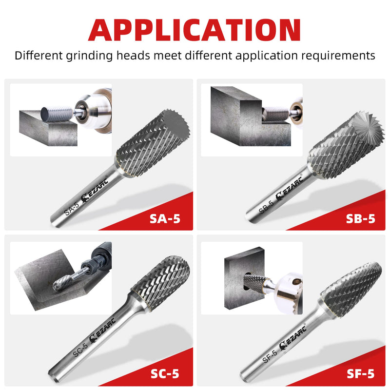 [Australia - AusPower] - EZARC Tungsten Carbide Rotary Burr Bit, SF-5 Double Cut Carbide Burr 1/4" Shank Die Grinder Cutting Burrs Bit for Metal Working & Sturdy Storage Case Single-Pack 