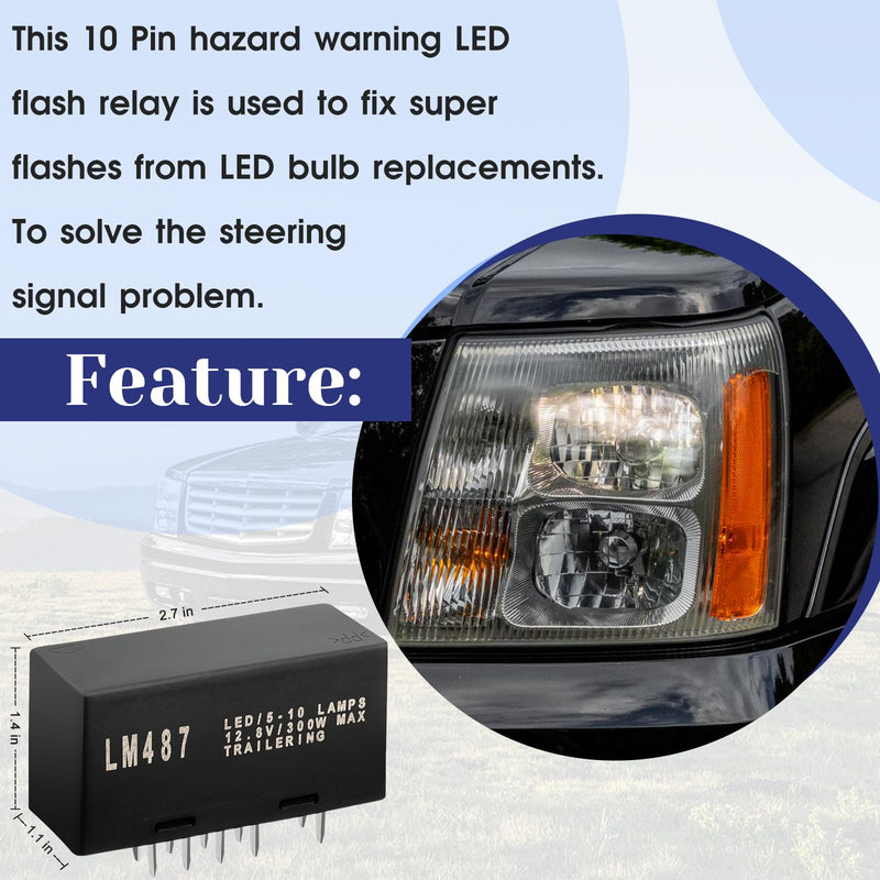 [Australia - AusPower] - JWEELY LM487 LED Flasher Relay Hazard Warning and Turn Signal, Blinker Relay Fix Hyper Flash Created by LED Bulb for 03-06 Cadillac Chevy GMC Hummer, Replace 10383321 15231201 