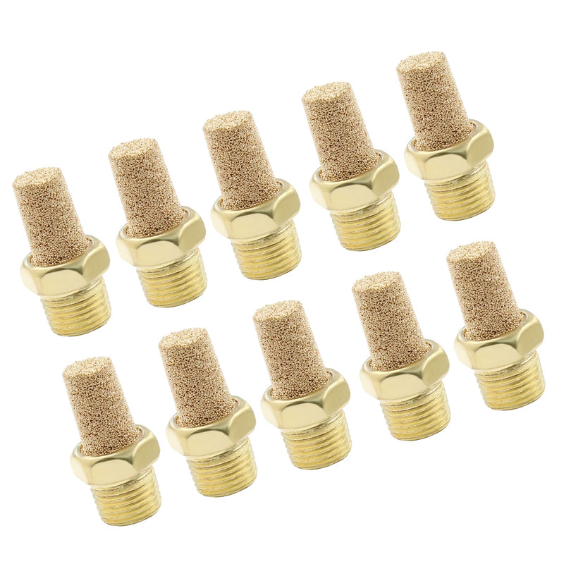 [Australia - AusPower] - 10 Pack 1/8" Male Thread Pneumatic Brass Exhaust Muffler Filter Air Pneumatic Mufflers Air Line Fitting Hex Sintered Silencer 10 