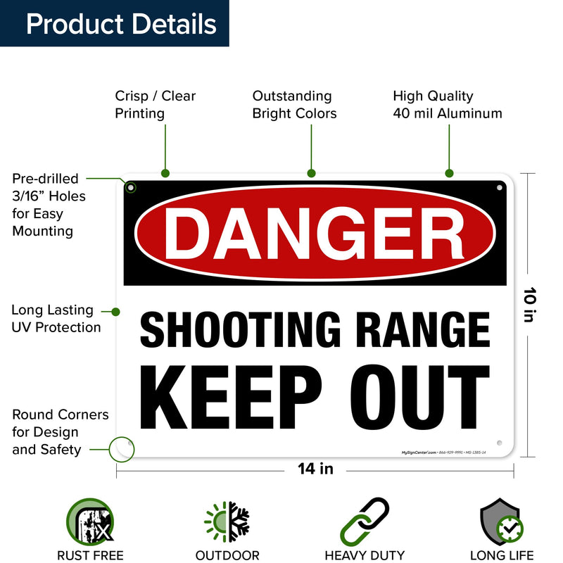 Danger Shooting Range Keep Out Sign, 10x14 Inches, Rust Free .040 Aluminum, Fade Resistant, Made in USA by My Sign Center 10x14 - Aluminum