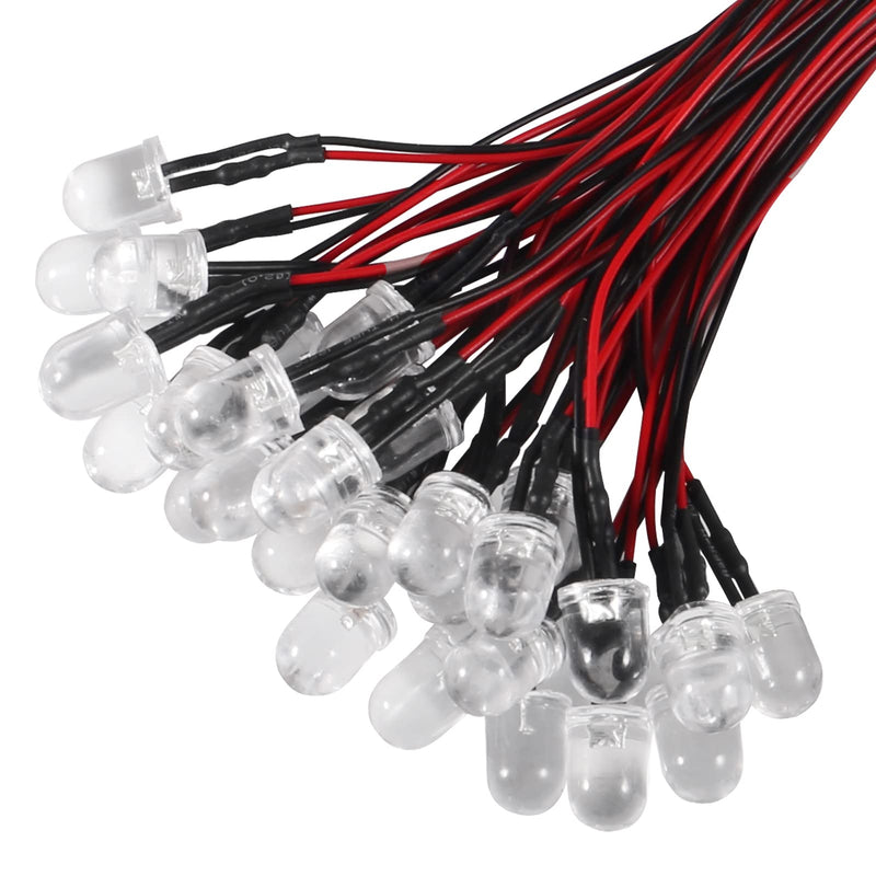 [Australia - AusPower] - 30Pcs 10mm LED Lights Emitting Diodes Pre Wired DC 12V Blue Color LED Ultra Bright Light Emitting Diodes LED Light Clear Lens Small LED Lamps for Circuit Science Experiment, DIY Lighting Projects 