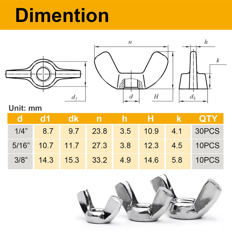 [Australia - AusPower] - 50 PCS Wing Nuts Assorted kit 1/4"-20 5/16"-18 3/8"-16 SAE Steel 3 Size Wing Nut Fasteners,Carbon Steel Zinc Plated Butterfly Wingnuts 1/4 Inch, 5/16 Inch,3/8 Inch,Hand Twist Secure Fasteners 50Pcs Assorted kit 