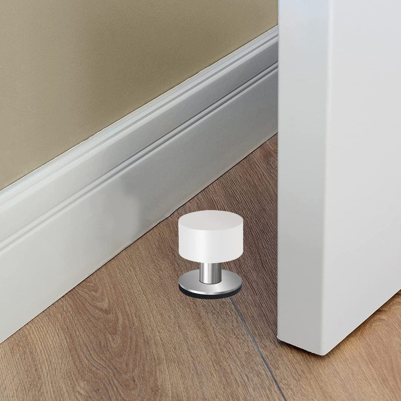 [Australia - AusPower] - Door Stoppers with Extra Stickers, Self-Adhesive Door Stop with White Rubber & Stainless Steel Body - Heavy Duty Sound Dampening Door Bumpers for Home & Office, door stoppers for bottom of door 4cm / 1.65inch 