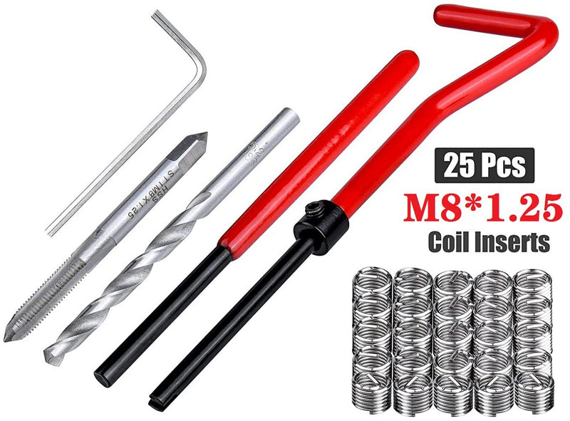 [Australia - AusPower] - fixinus 30 Piece M8 x 1.25mm Thread Repair Insert Kit, Stainless Steel Thread Repair Kit Helicoil Coil Compatible Hand Tool Set for Auto Repair 