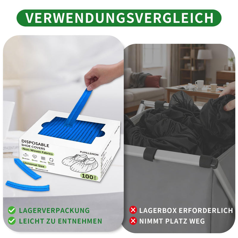 Disposable Non-Woven Fabric Shoe Covers (100 Blue) | Suitable for up to size 47, shoe covers non-slip, breathable and odorless shoe covers, durable and robust 100