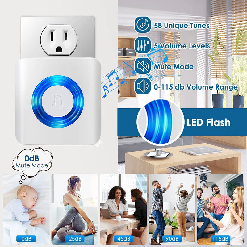 [Australia - AusPower] - Caregiver Pager Door Alarms for Dementia Patients/Kids Safety/Home Security,Wireless Door Alarm Sensor for Elderly/Business/Home/Store(4 Sensors and 2 Receivers) 