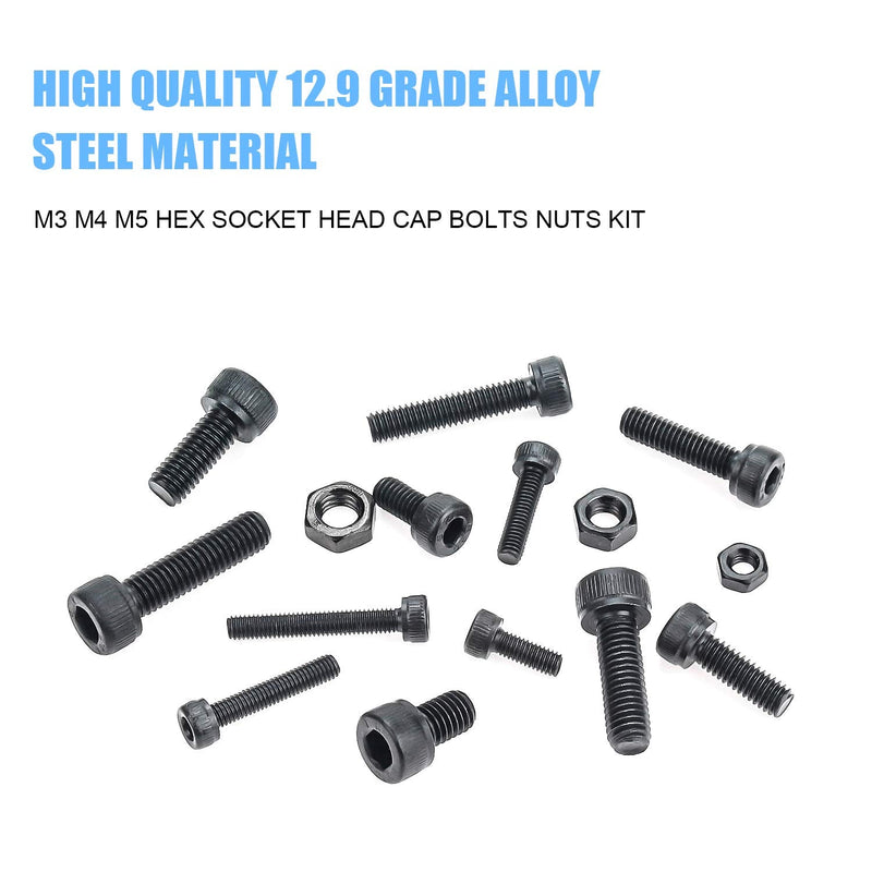 [Australia - AusPower] - DYWISHKEY 500 Pieces M3 M4 M5, 12.9 Grade Alloy Steel Hex Socket Head Cap Bolts Nuts Assortment Kit with Hex Wrenches 