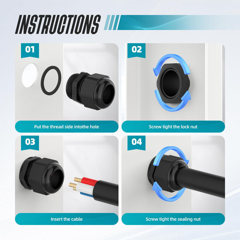 [Australia - AusPower] - Cable Gland, Hilictokt 72PCS Waterproof Cable Glands Kit PG7 NPT 1/4" 1/2" 3/4" 1" Weatherproof Strain Relief Cord Connectors PG7/9/13.5/21/29 