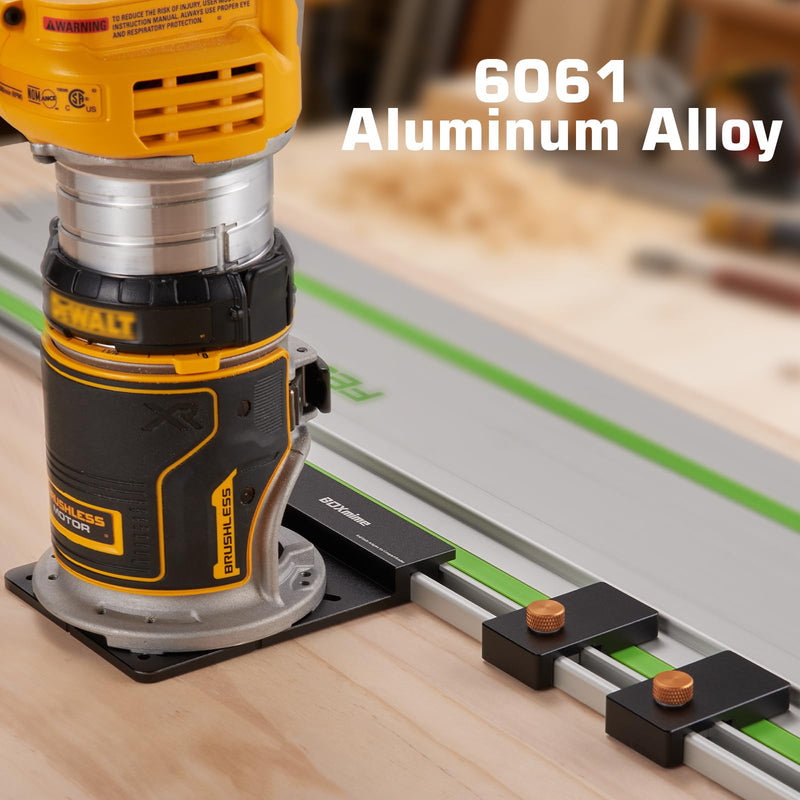 Universal Router Guide Rail Adapter,Designed for most Brand Fixed-Base Compact Routers,Compatible with Ma-kita&Fes-tool Track Saw Guide Rail ;Aluminium Router Base with 2 Pack Rail Stops
