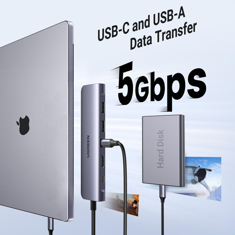 [Australia - AusPower] - UGREEN Revodok 1071 USB C Hub for Laptop 7 in 1 USB C Dongle 4K HDMI, 100W PD Charging, USB-C & 2 USB-A 5Gbps Data Ports, SD/TF Card Reader for MacBook Pro/Air, iPad Pro, XPS, Thinkpad 