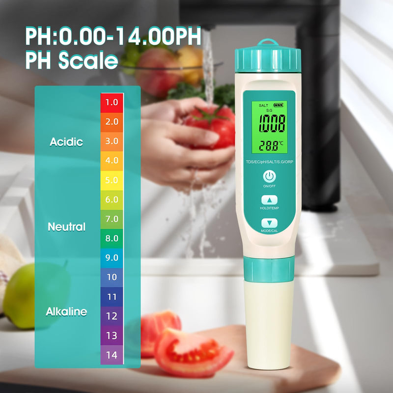 [Australia - AusPower] - PH/TDS/EC/ORP/S.G/Salinity/Temp Meter with Water Tester Pen PH Test Salinity Meter ORP Meter, 7 in 1 TDS Meter Digital Water Quality Tester for Drinking Water, Aquarium, Aquaculture Laboratory, Pool 