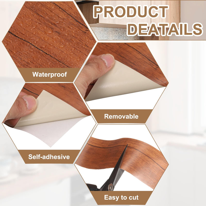uxcell Wood Tape, 4 Inch x 16ft Self-Adhesive Wood Grain Repair Tape Patch with Plastic Scraper for Baseboards, Doors, Windows, Floor Repair and Furniture Renovation, Beige