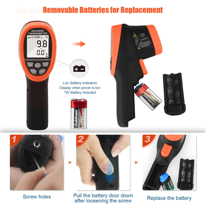 [Australia - AusPower] - HOLDPEAK Non-Contact Infrared Thermometer with APP, High Temp Laser Temperature Gun (-58°F~2732°F), D:S=30:1, MAX/MIN/AVG/DIF, High/Low Temp Alarm, Backlight for Industrial & Home Use (NOT for Human) 1500APP-OR-HIT 