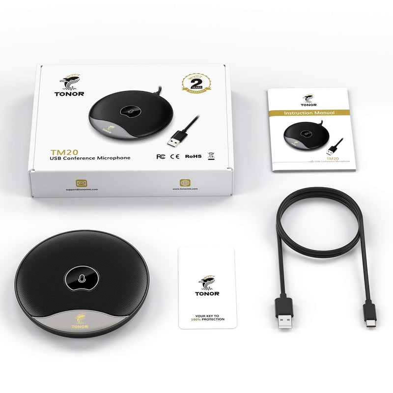 [Australia - AusPower] - TONOR USB Conference Microphone, 360° Omnidirectional PC Computer Condenser Mic with Mute Button for Online Meeting/Class, Zoom Call, Skype Chatting, Plug & Play (TM20) 