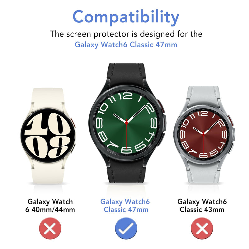 [Australia - AusPower] - [2 Pack for Samsung Galaxy Watch 6 Classic 47mm Screen Protector,Full Protective Tempered Glass Film All Around Coverage Cover ONLY Compatible with Galaxy Watch6 Classic 47mm 