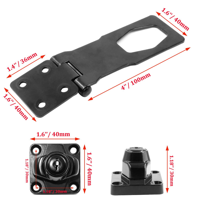[Australia - AusPower] - 1 Pc 4 Inch Keyed Hasp Locks, Twist Knob Keyed Locking Hasp with Screws, Safety Lock for Small Doors, Cabinets (Black) 4inch Black 