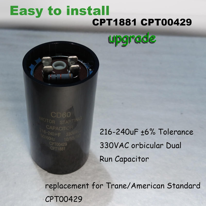 [Australia - AusPower] - Upgrade CPT00429 216-240 MFD 330 Volt Start Capacitor Replacement for Trane CPT1881 CPT00429, fit for American Standard Units,Heat Pump,Air Conditioning,AC Motors 