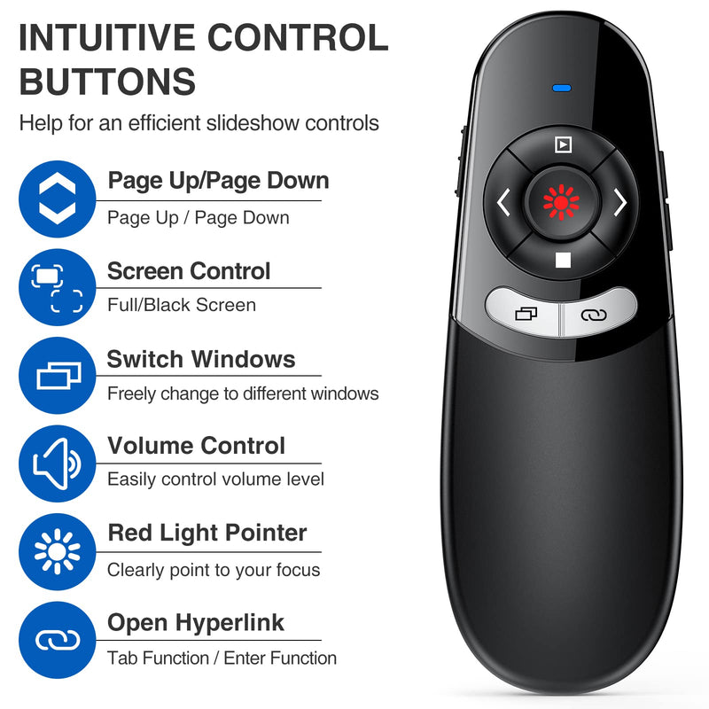 [Australia - AusPower] - DINOSTRIKE 2 in 1 Type C and USB Presentation Clicker for Powerpoint Presentations,RF 2.4GHz Wireless Presenter Remote Slide Advancer with Volume Control for Mac Laptop Computer Office Classroom Classic Version 