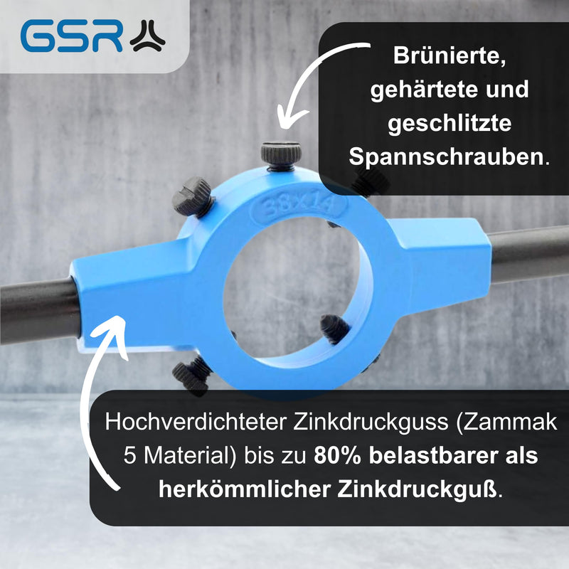 GSR Silver Die Holder (45 x 14) DIN EN 22568 (DIN 223), Die-Cast Zinc, Knurling of Handles for Better Grip, Holds Round Die, Holding Tools 45 x 18 (M18-M22)