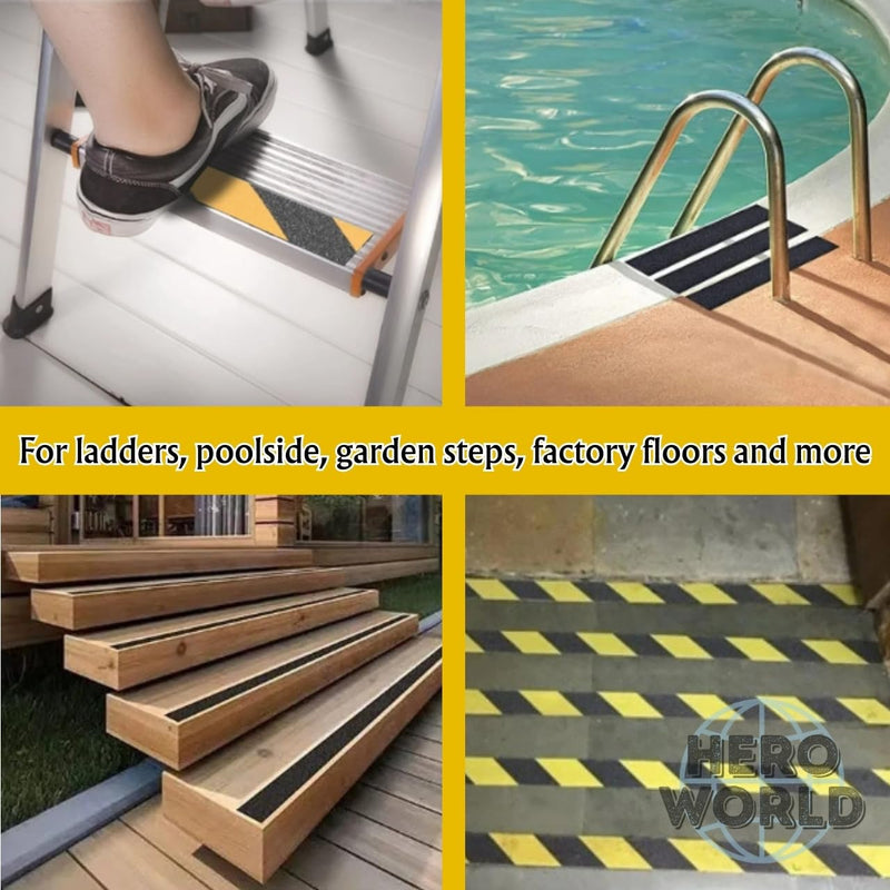 Non Slip Safety Tape, Anti-Slip Adhesive for Stairs, Outdoor Waterproof Grip Tape, Black & Yellow Tiles, Floors, Indoor Outdoor Use (4" x33ft/Solid Black) 4"x33ft/Solid Black