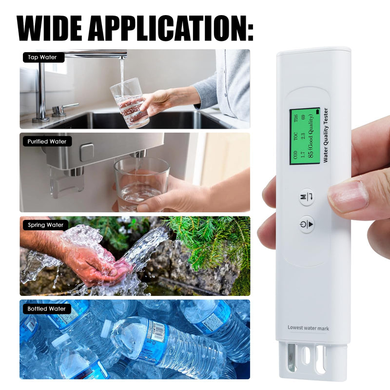 [Australia - AusPower] - Water Quality Tester for Drinking Water, Portable 6-in-1 TDS Meter TOC, COD, EC, UV275, Temp&TDS, Digital Drinking Water Quality Tester for Home, RV, Hiking, Camping, Travel, Well, Tap, Water Purifier 