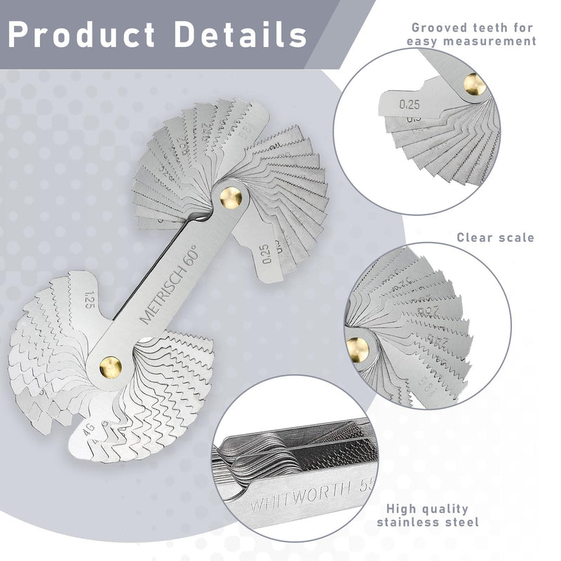 [Australia - AusPower] - 52 Sheets Stainless Steel Thread Gauge, Metric 60 Degrees, Thread Gauge, Metric / Inch Thread Gauge, Metric / Inch Spring Steel, 52 Sheets Metric/Whitworth Stainless Steel Thread Gauge 