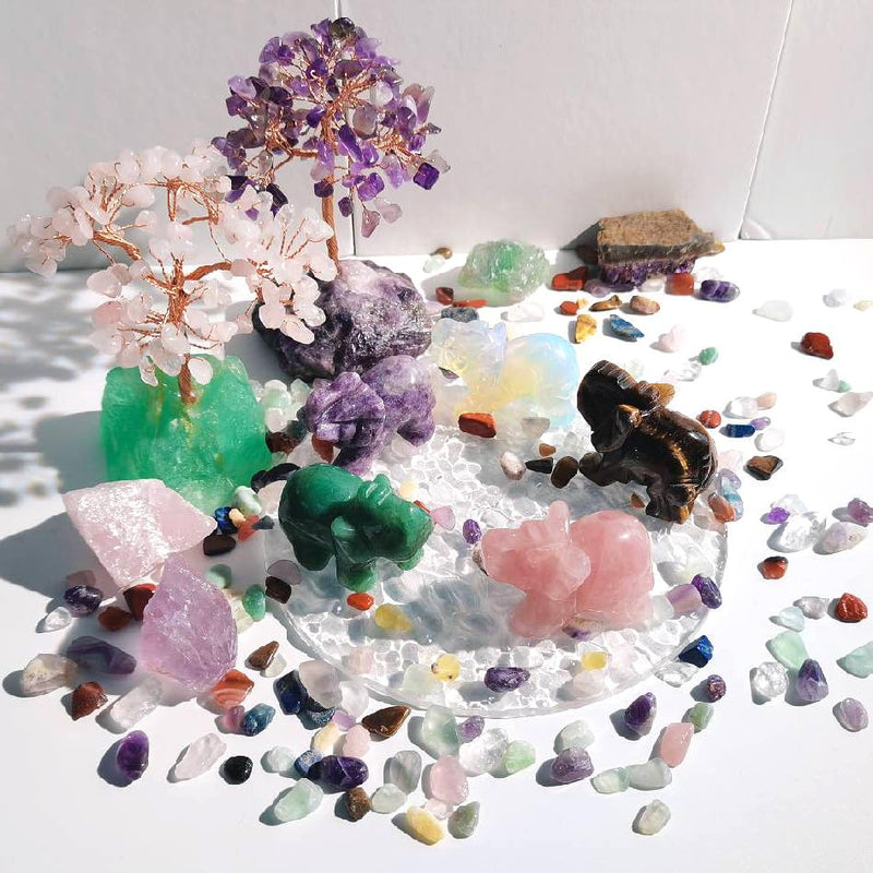 QINJIEJIE 5PCS Elephant Decor Amethyst Statue Crystals Rose Quartz Green Aventurine Opal Tiger Eye Cute Desk Stones Decoration Room Office Decor Statue Pocket Spiritual Gem Gifts for Women 1.5" Amethyst+rose Quartz+green Aventurine+opal+tiger Eye