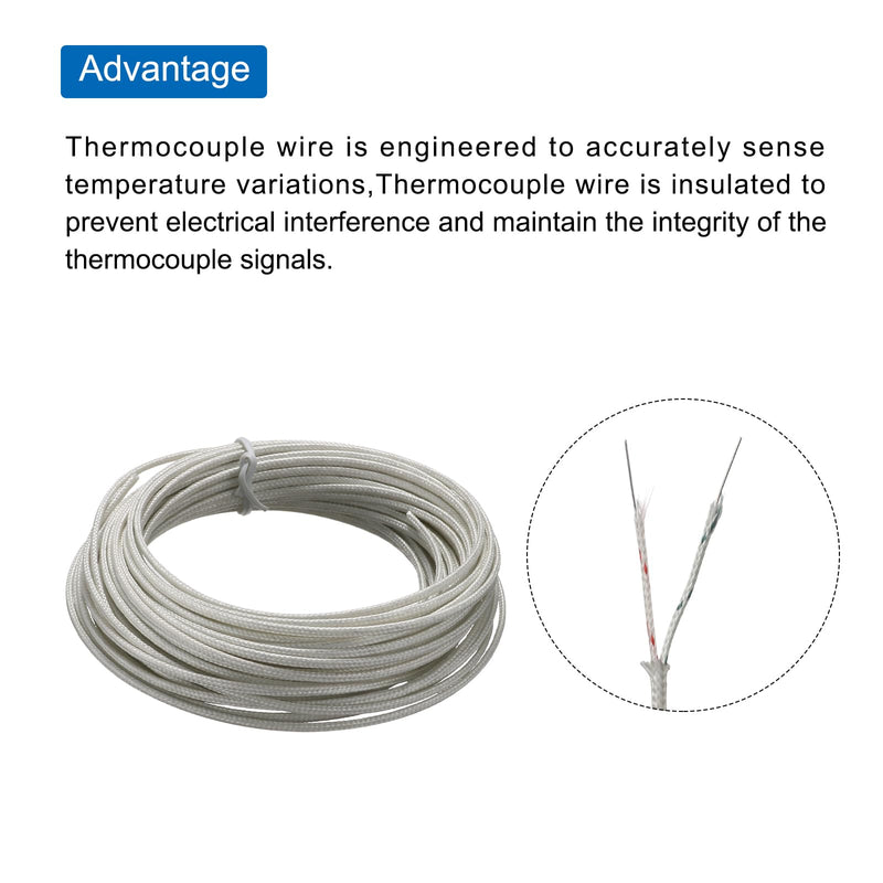 [Australia - AusPower] - MECCANIXITY AWG 24 2x0.3 Thermocouple Wire Braided Fiberglass Insulation Up to 480°C/896°F 33 Ft for Thermocouple Probe Temperature Sensor 