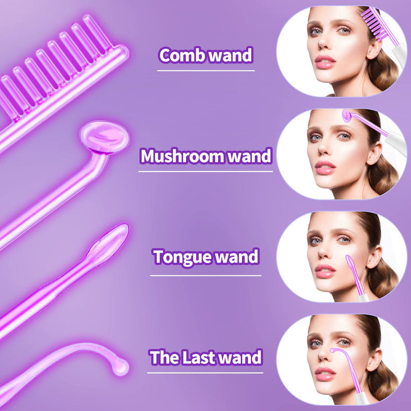[Australia - AusPower] - High Frequency Facial Wand-UUPAS Portable Handheld High Frequency Facial Machine Skin Facial Wand with 4 Violet Tubes 