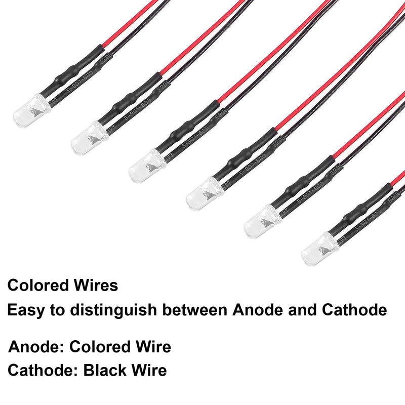 [Australia - AusPower] - 50pcs 5mm LED Lights - 12V White Color, Ultra Bright, Clear Lens, Small LED Lamps for DIY Lighting, Science Experiments 