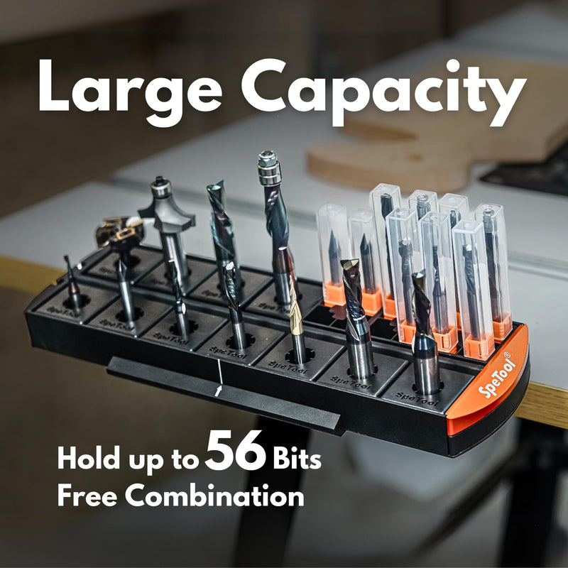 SpeTool Router Bit Storage Tray, Versatile 14 Bit Bases for 1/2 and 1/4 inch Shank Router Bit or 13*13mm Router Bit Box, Router Bit Holder Organizer Holds Up to 56 Router Bit (Black) Black