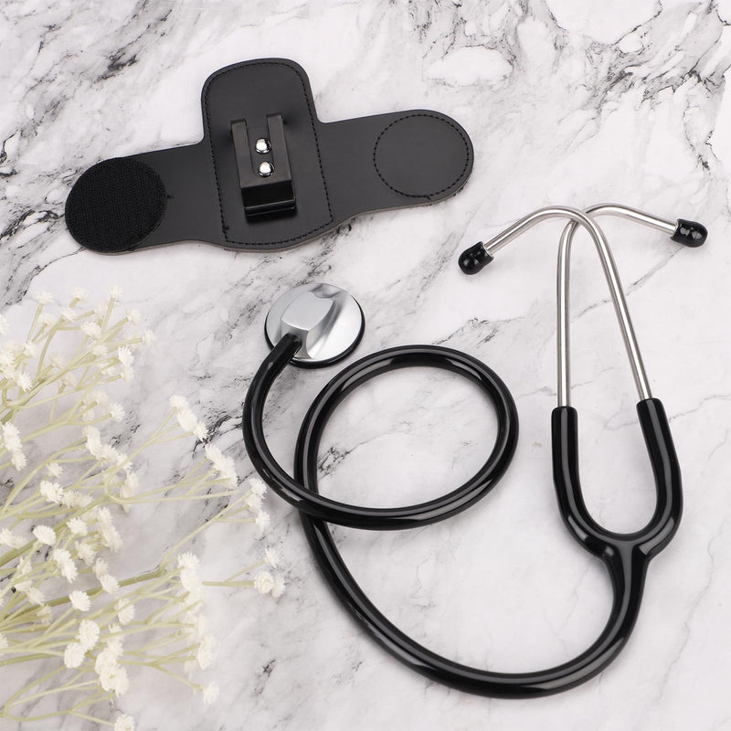 [Australia - AusPower] - Stethoscope Holder, Soft Leather Stethoscope Holster with Clip Easy to Pick & Carry Stethoscope Accessories for Physicians, Nurses, EMT Stethoscope Holder Hip Clip for Belt Pants Waist Pocket (Black) 
