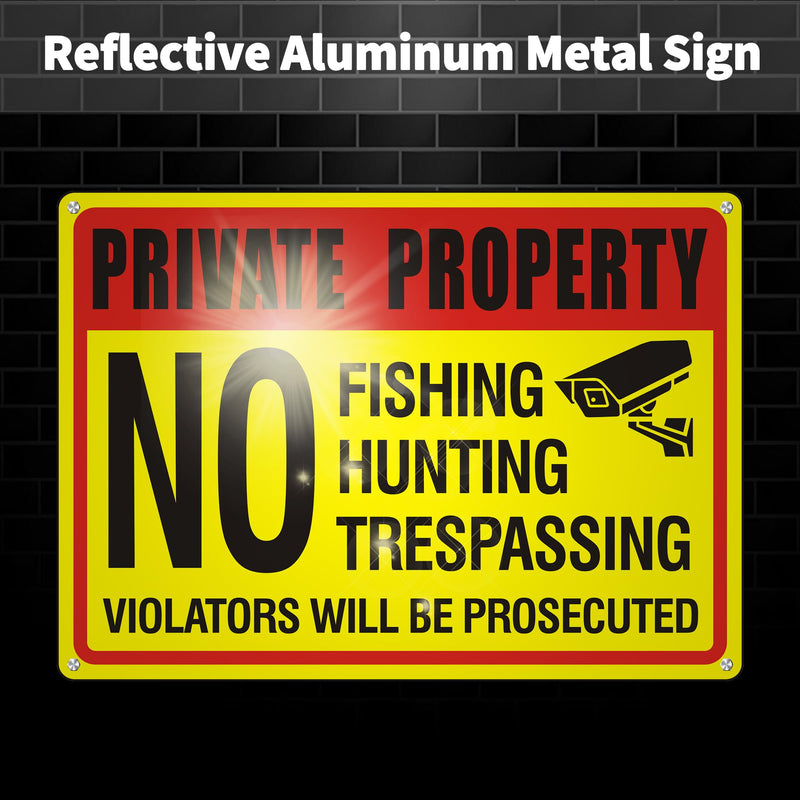 (4 Pack) Private Property No Trespassing No Hunting No Fishing Sign, No Trespassing No hunting signs,14x10 inches Reflective Aluminum Metal Warning Sign Rust Free Waterproof and Easy to Install 14 x 10 inches no hunting signs